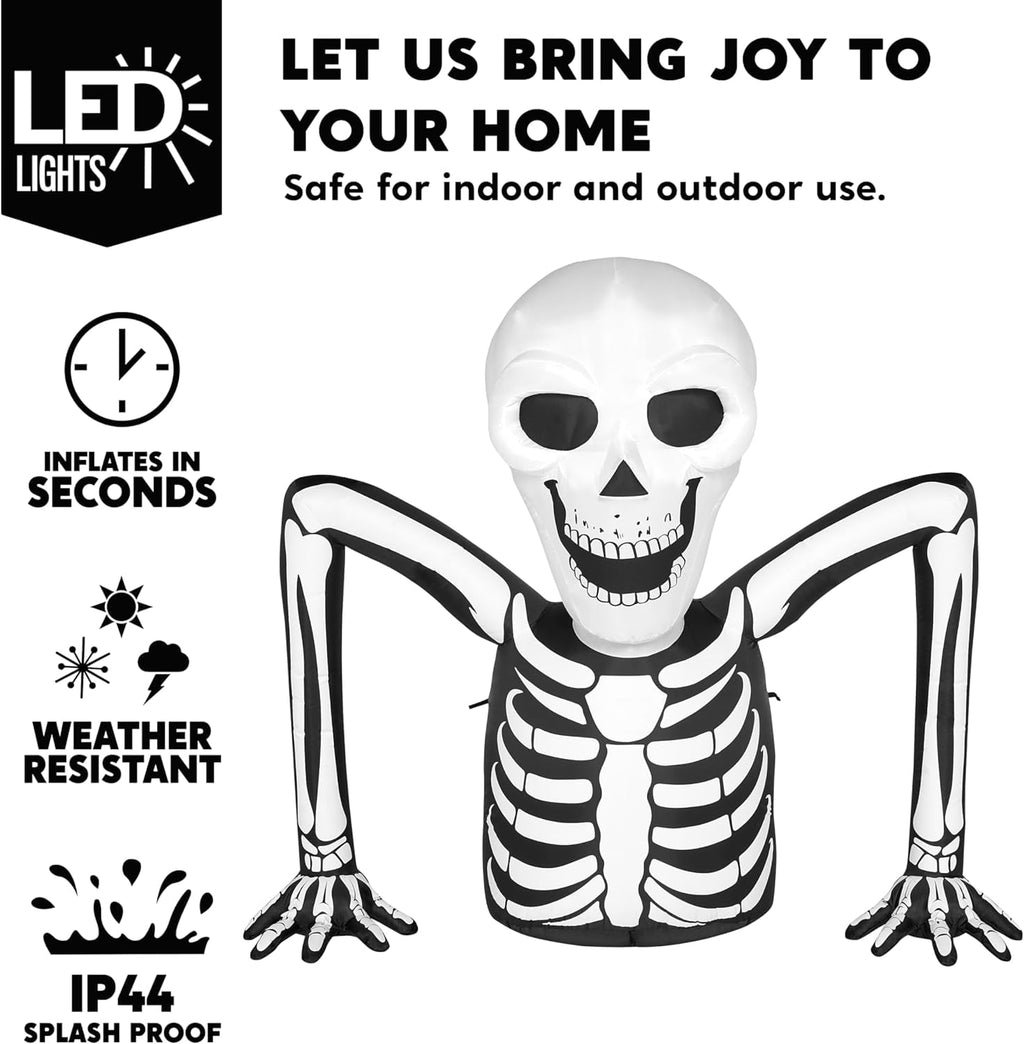 Joyfy 5.5ft Halloween Inflatables Long Light Up Skeleton Ground Breaker Halloween Inflatables Outdoor Decorations,Blow up Halloween Yard Decorations