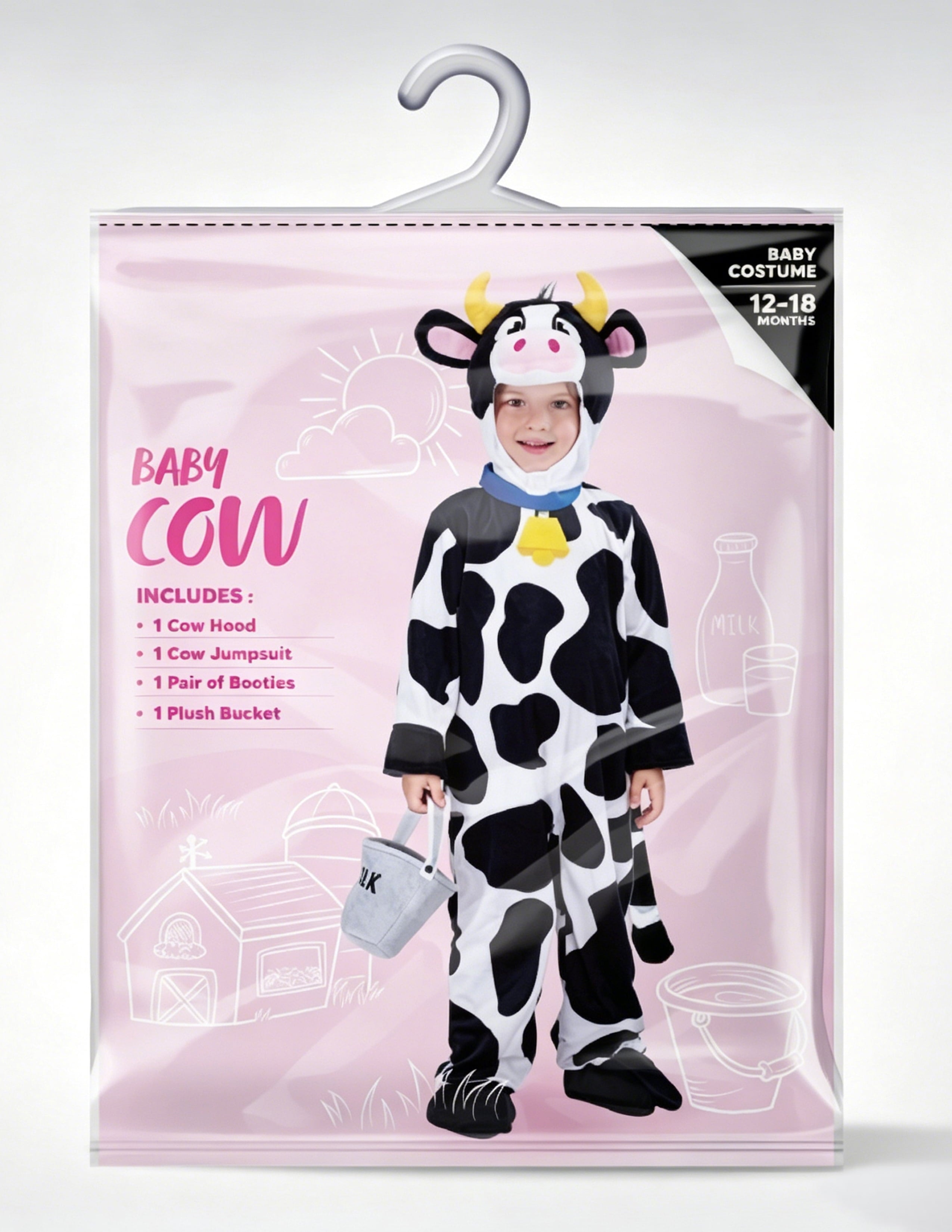 Joyfy Baby Cow Costume with Milking Bucket for Toddler, Kids Halloween Farm Party Dress up Role Playing Cosplay 0-5 Years