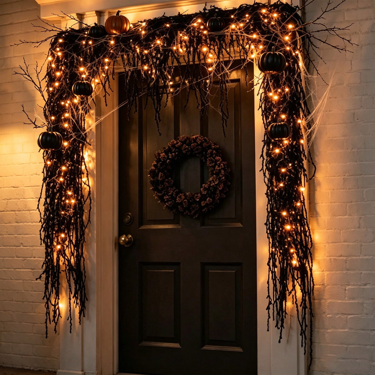 Orangide Halloween Spooky Garland Black Rope Rattan Fireplace Decor Set 71 in Hanging Ornament for Porch Wall Indoor Outdoor Fall