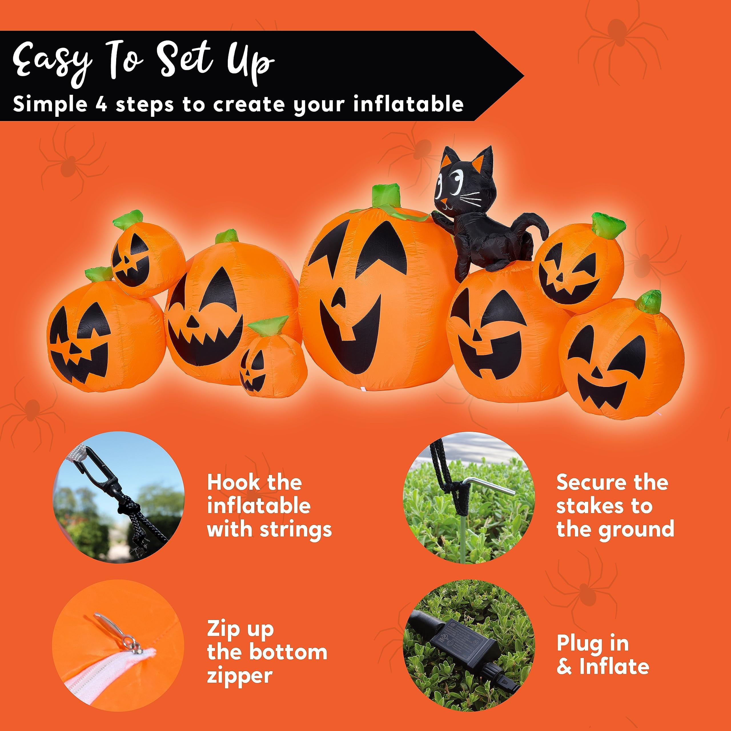 Joyfy 7 ft Halloween Inflatable Long Pumpkin with Witch's Cat Decorations Inflatables with Build-in LEDs,Halloween Decor Outdoor Blow Up Yard Decorations