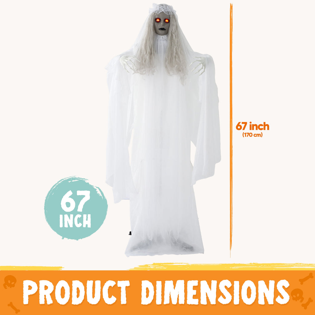 Joyfy 67" Standing Grim Reaper with Chain, Large Halloween Decorations Outdoor, Life Size Animatronics Skelton, Sound-Actived Party Decor with Creepy Sound & LED Eyes, Scary Haunted House Props