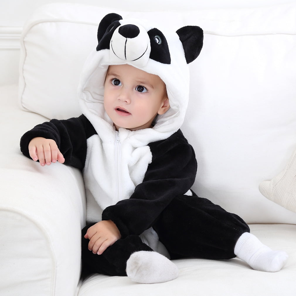 WIBACKER 0-3T Unisex Baby Animal Costume Winter Autumn Flannel Hooded Romper Christmas and Halloween Panda Cosplay Jumpsuit
