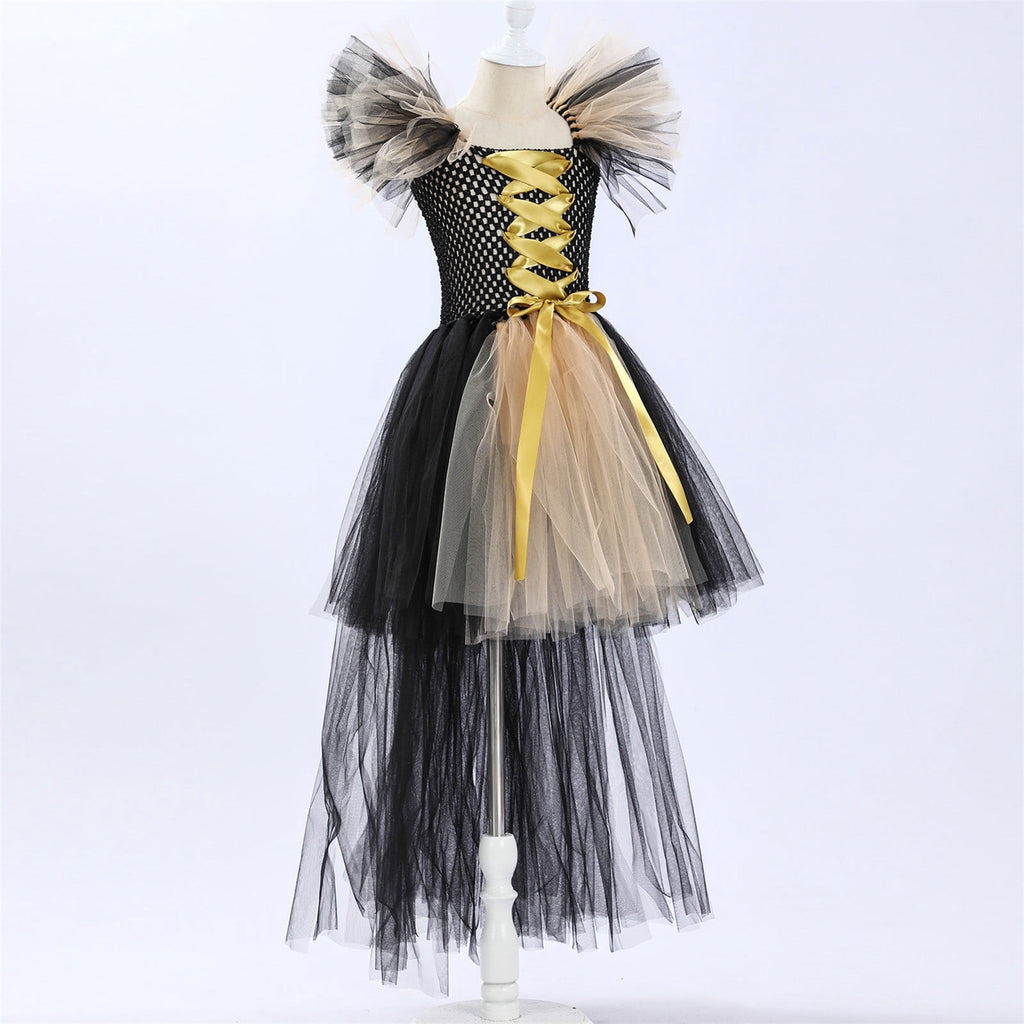 HNMKIU Halloween for Girls Toddler Kids Baby Girls Magnificent Witch Halloween Black Gown Fancy Dress Up Cosplay Party Tutu Dress Dresses E - 18-24 Months