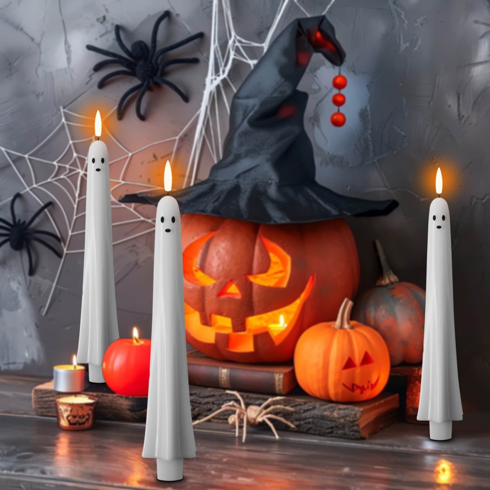 AZXY Halloween Decor, Halloween Indoor Decor, Halloween Tabletop, Artificial White Silk Rose Stems, Gothic Fake Floral Bouquet, Halloween Decorations for Home Table Party Decor