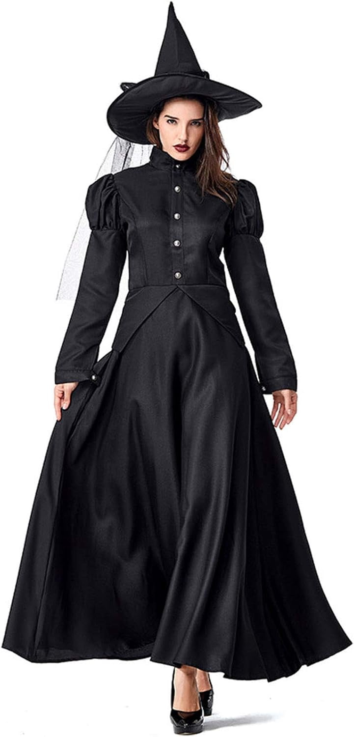 Halloween Women's Witch Costume, 4 Pieces Halloween Deluxe Witchy Dress for Fancy Dress Party M
