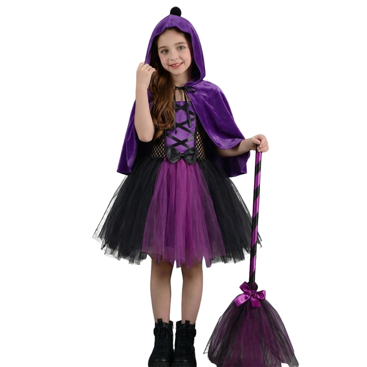 Girl Witch Tutu Dresses Cape Witch Outfit Set Halloween Dress up Party Girls Size 2-12 Years