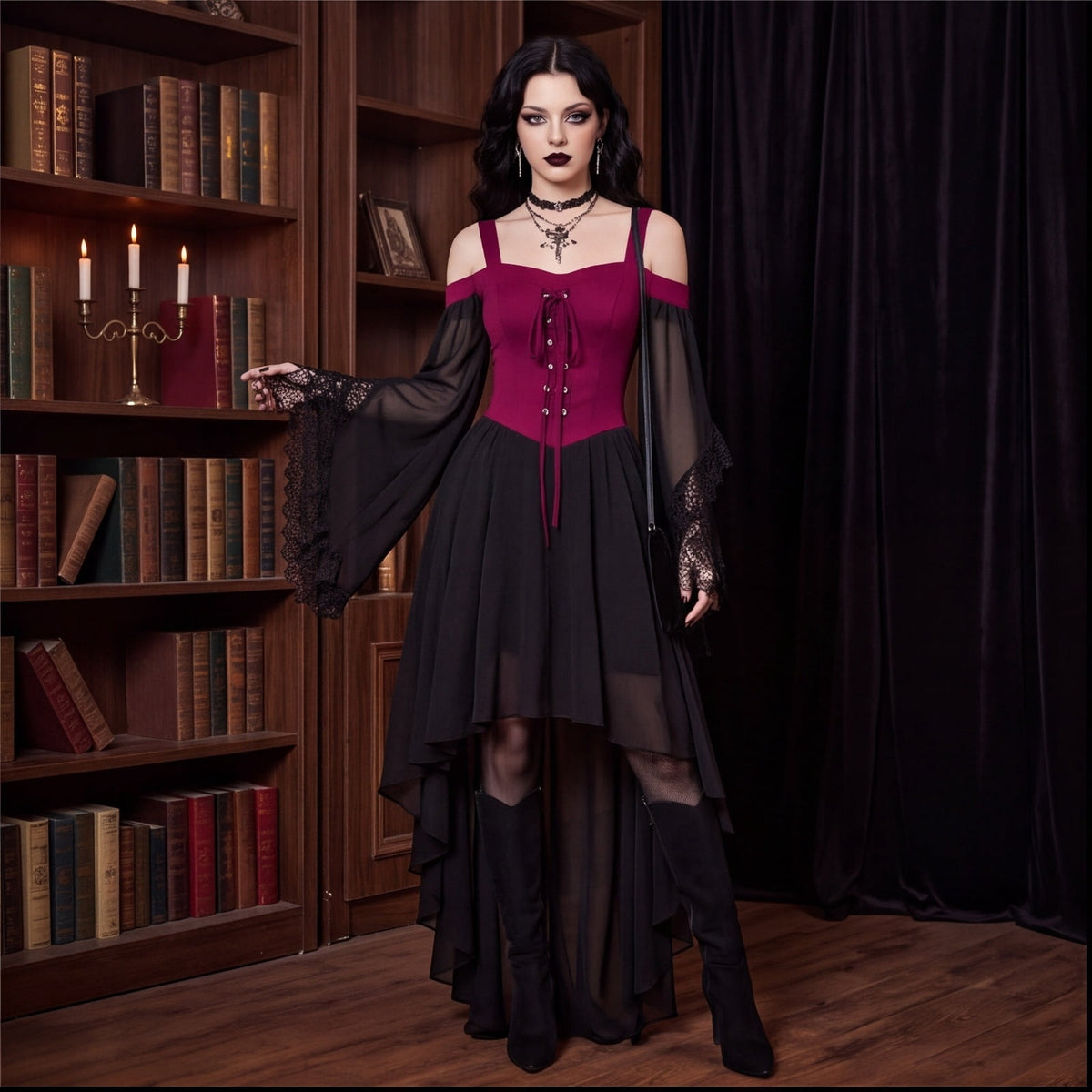 Witch Dress Women 2026 Halloween Costumes Woman Adults Medieval Vampire Butterfly Sleeve Mesh Gothic Outfits Red S