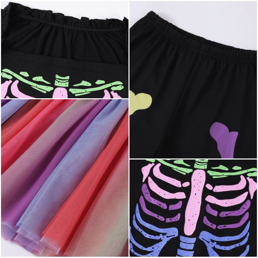 Little Girls Holiday Outfits Short Sleeve Tutu Skirt + Leggings + Arm Sleeves Set, Size 4-8 Years