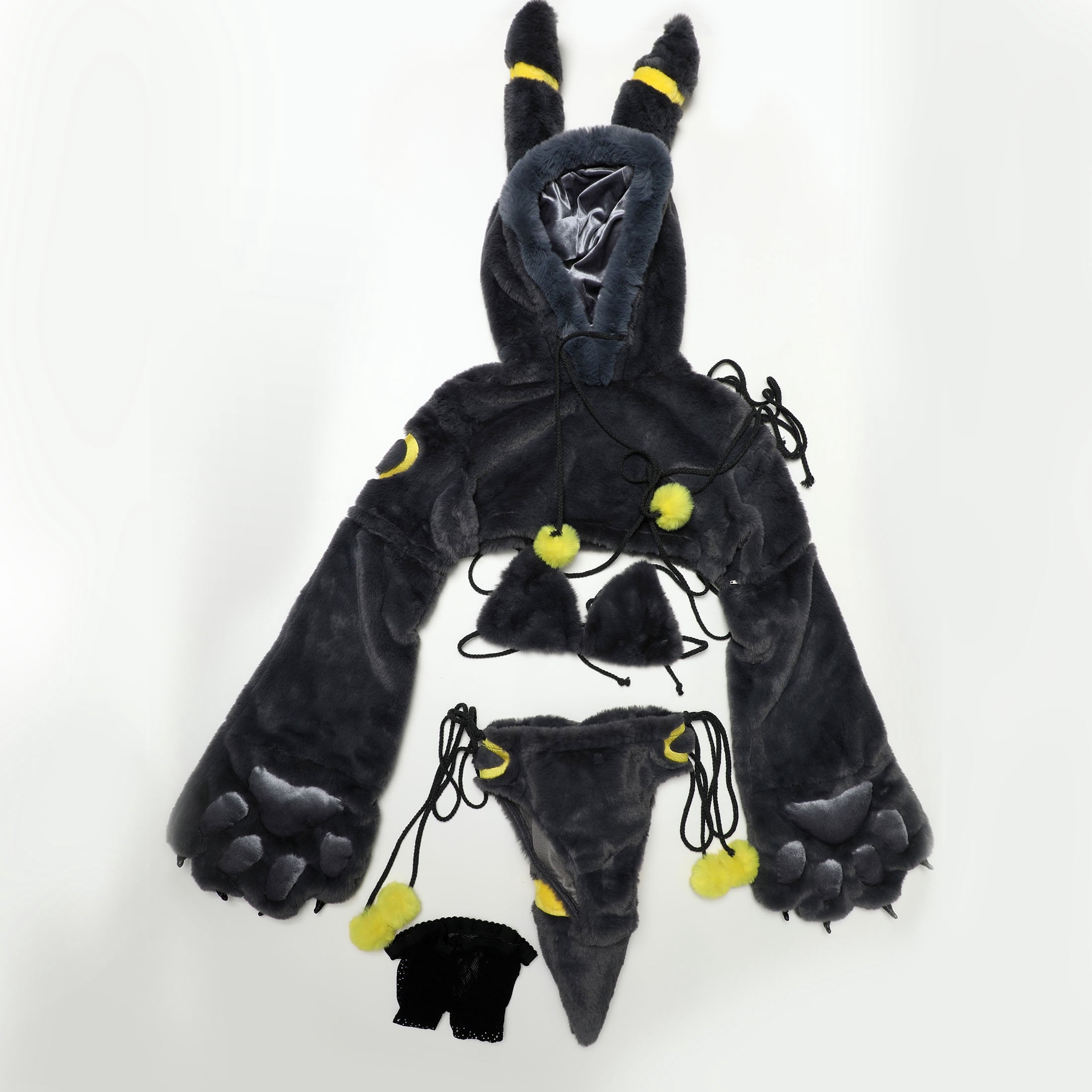 Women sexy Fluffy Hooded Bodysuit Halloween Deep V Kawaii One Piece Lingerie Rompers with Choker and Socks