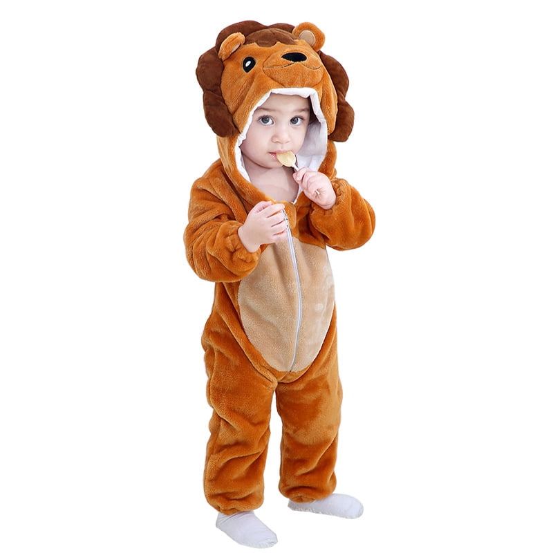 WIBACKER 0-3T Unisex Baby Animal Costume Winter Autumn Flannel Hooded Romper Christmas and Halloween Dinosaur Cosplay Jumpsuit