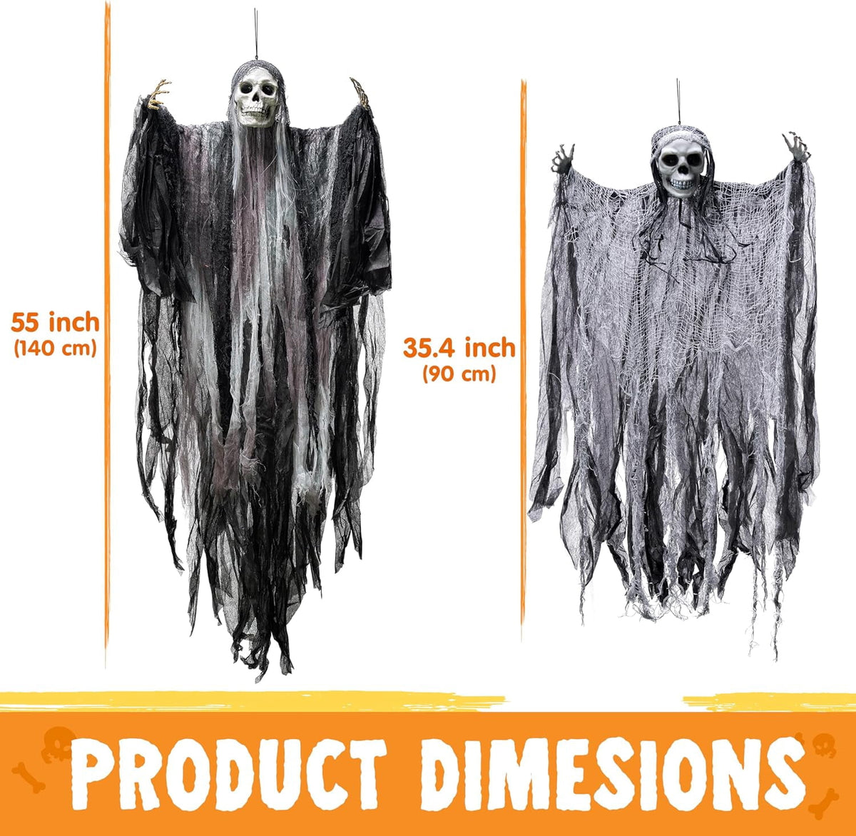 Joyfy 3 Pack Halloween Hanging Ghosts,Scary Skeleton Ghosts Grim Reapers Decorations for Halloween Indoor Outdoor Yard Home Decorations