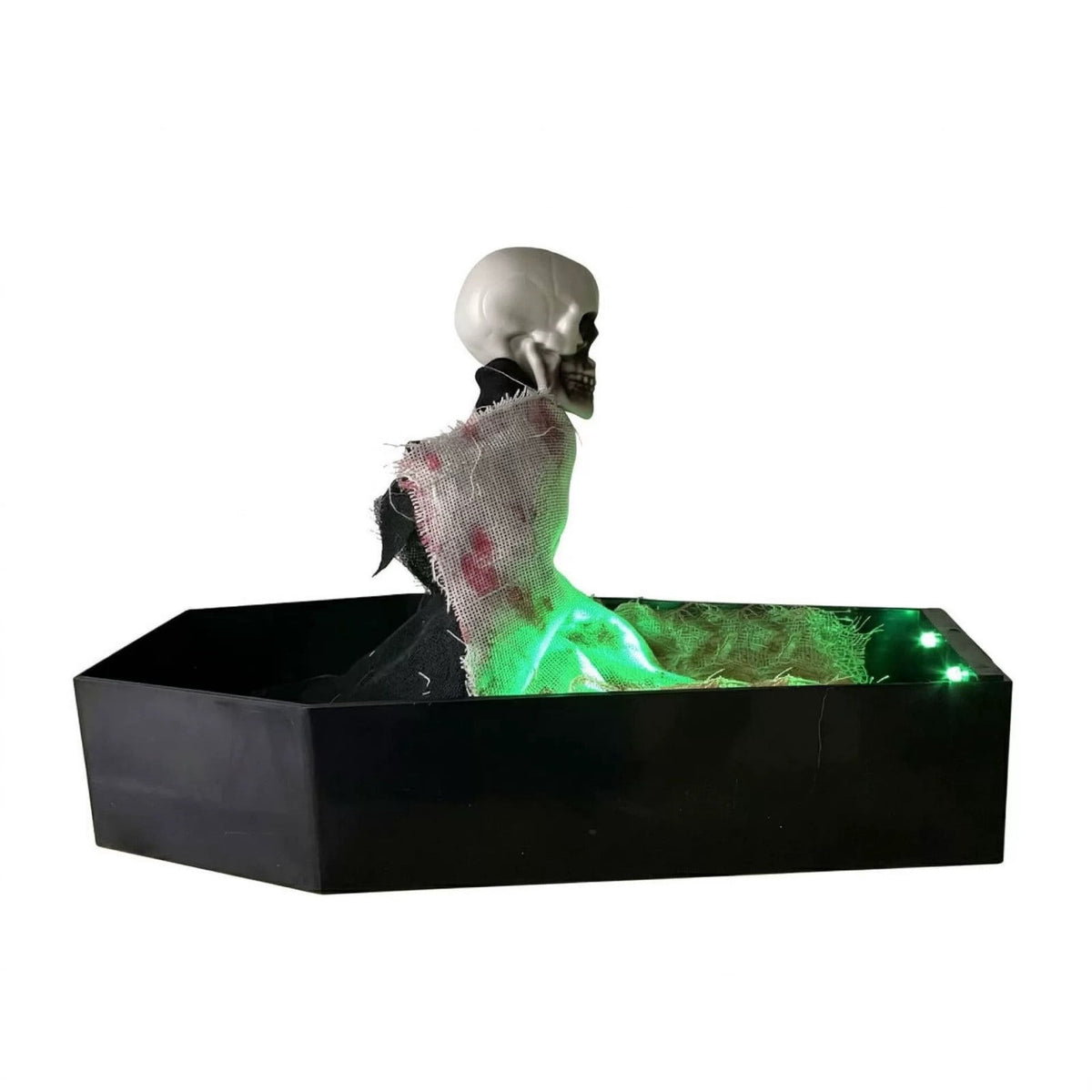 Animated Halloween Skeleton Coffin Decoration, Voice Activated Po*p Up Skeleton with Green LED Lights and Spooky Sounds, Horror Tabletop Prop for Halloween Party Home Decor Haunted House Display