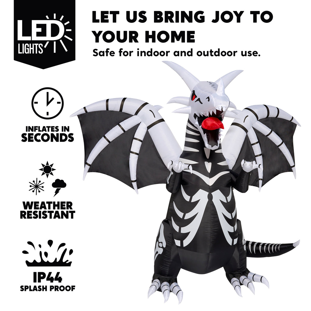 Joyfy 8 FT Halloween Inflatable Skeleton Dinosaur with Build-in LEDs Pumpkin Decorations,Halloween Outdoor Decorations Blow up Yard Decorations