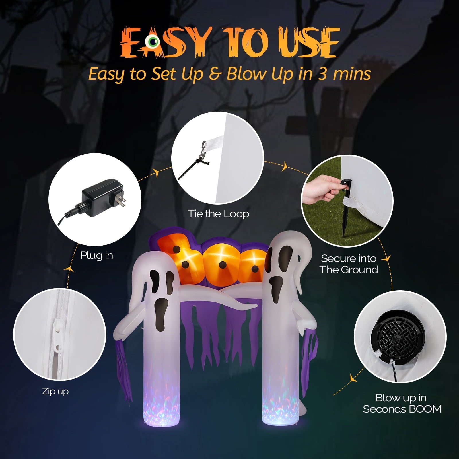 UBesGoo 10 ' Halloween Ghost Arch Outdoor Halloween Inflatables for Patio Garden Decor