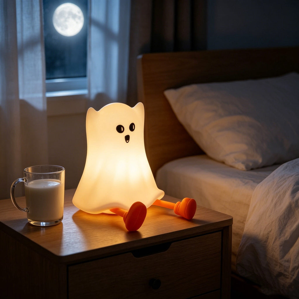 Fwttom Ghost Night Light, Halloween Lights Cute Ghost Reading Book Lamp, Halloween Decorations Indoor Light Up Ghost Statue Ghost Light for House Mantel Bedside
