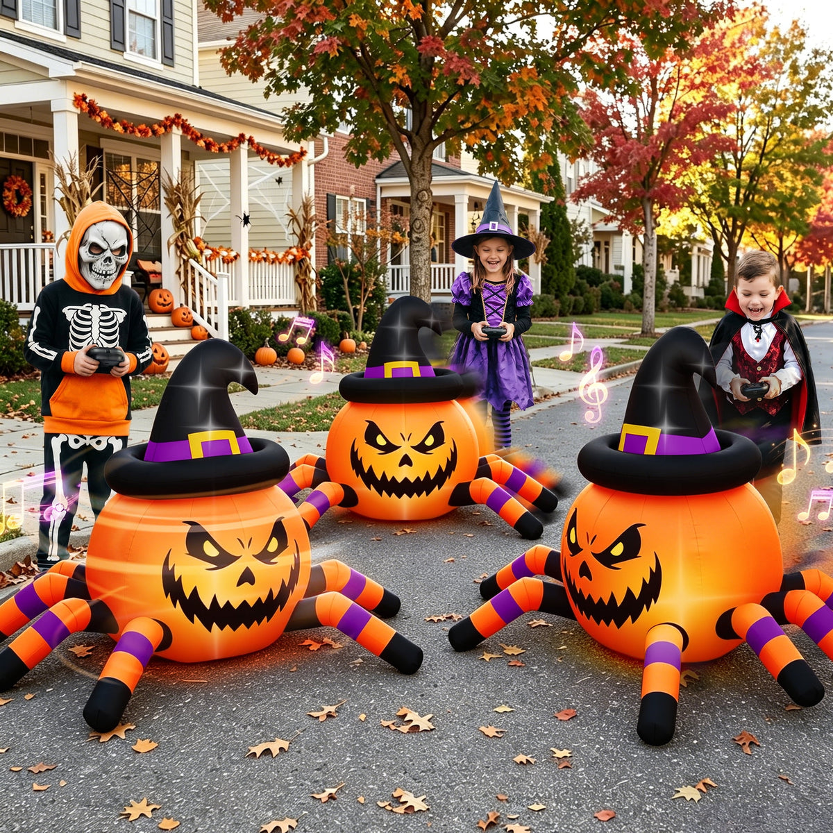 Firstness 2.6ft Remote Control Halloween Inflatable with Music Lights,Pumpkin Spider Car Blow ups Rc Car,Indoor Outdoor Decorations