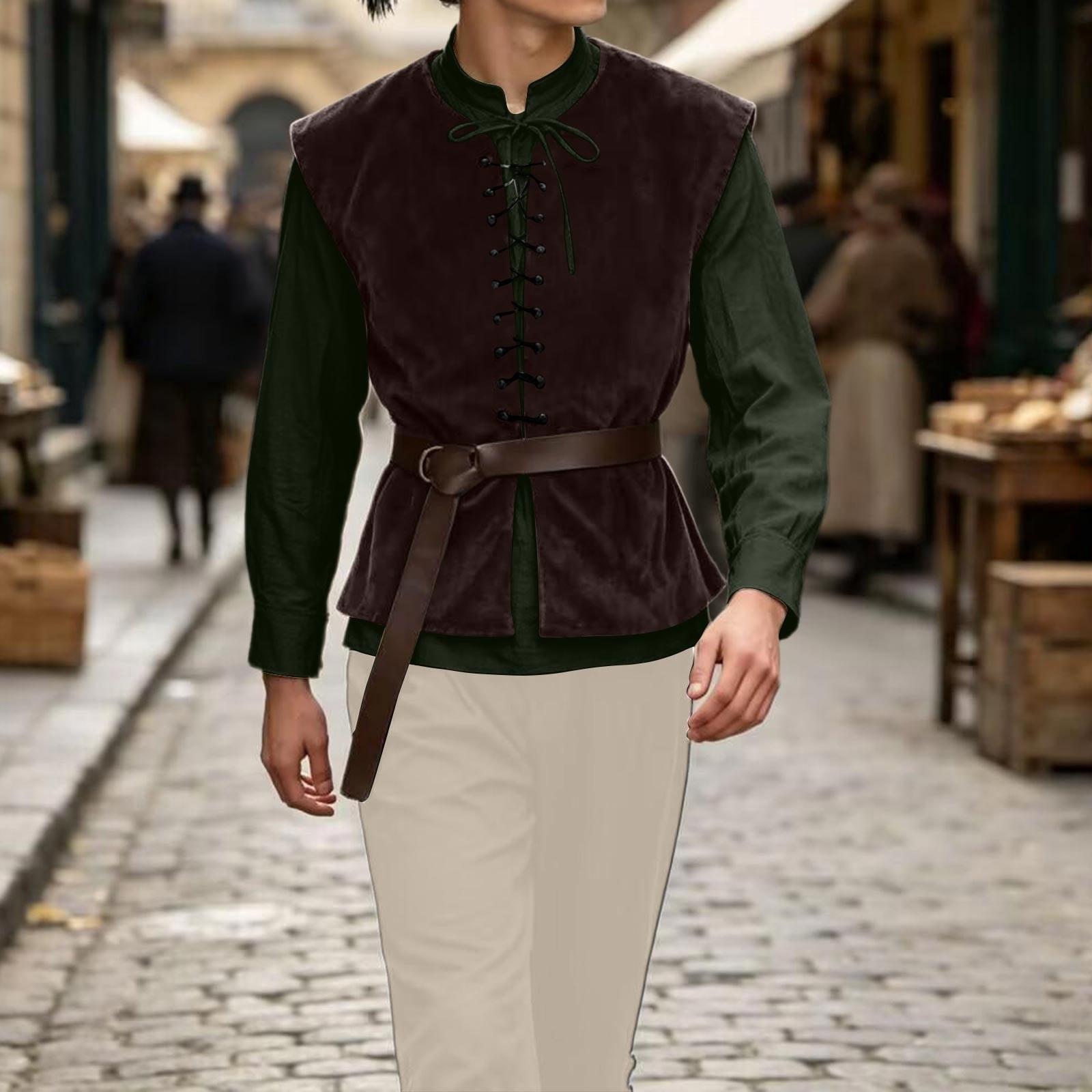 Ceisia Medieval Renaissance Outfit For Men Lace Up Waistcoat Long Sleeve Shirt Lace Trousers With Matching Belt Halloween Pirate Halloween Gift
