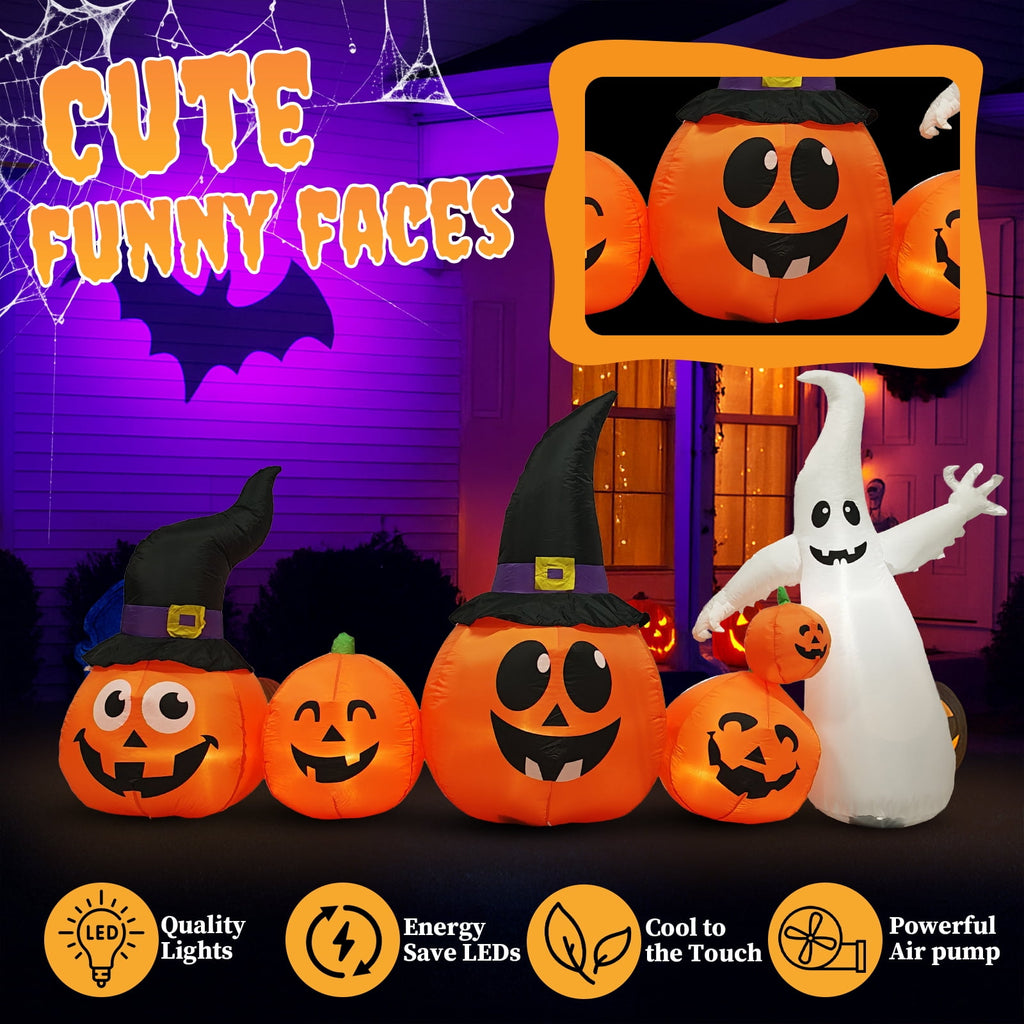 Zimtown 7 FT Halloween Inflatables Pumpkin, Halloween Decoration 7 Blow up Pumpkins w/ Build-in LEDs for Halloween Party