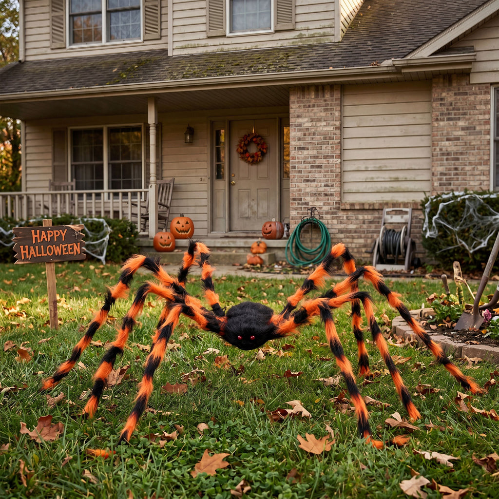 Joyfy 5 ft Scary Giant Spider Halloween Decorations Outdoor,Poseable Spider Lifelike Hairy Prop for Yard,Haunted House,Tree or Porch Party Decorations,Black