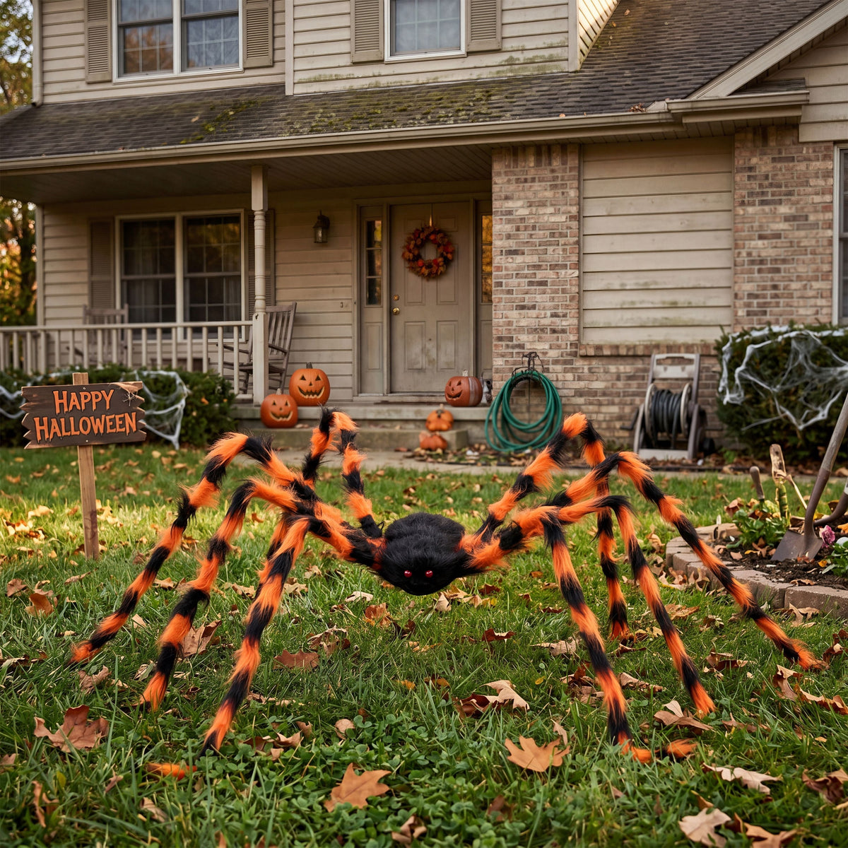 Joyfy 5 ft Scary Giant Spider Halloween Decorations Outdoor,Poseable Spider Lifelike Hairy Prop for Yard,Haunted House,Tree or Porch Party Decorations,Black