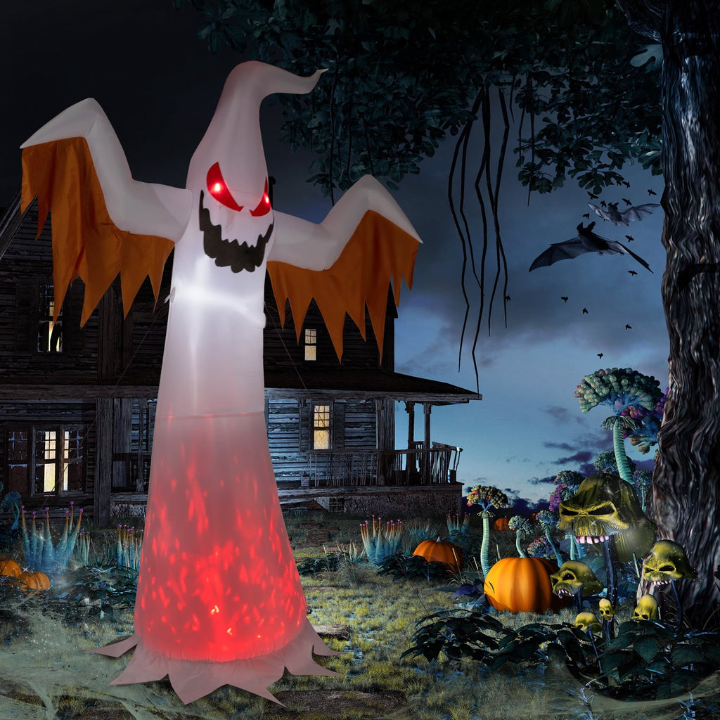 Ktaxon 12' Halloween Inflatables Outdoor Halloween Ghost Decoration with 4 LED Lights Blow up Ghost Flashing Flame