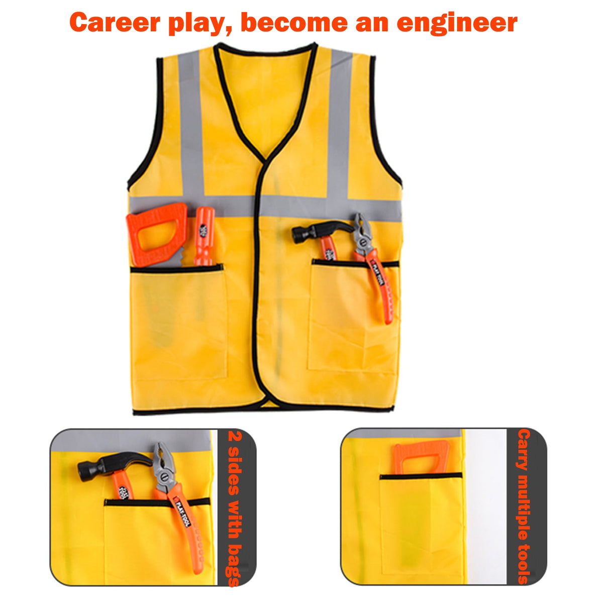 17Pcs Kids Construction Worker Costume Dress-up Set for Boys 3-6 Year Toddler Birthday Christmas Present, Pretend Role Play Builder Kit Preshool Toys with Goggles, Mask, Tool Belt, Vest, and More