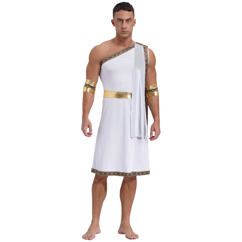 YiZYiF Mens Halloween Ancient Greek Cosplay Costume Roman Toga Caesar Party Fancy Dress Up Set Black S