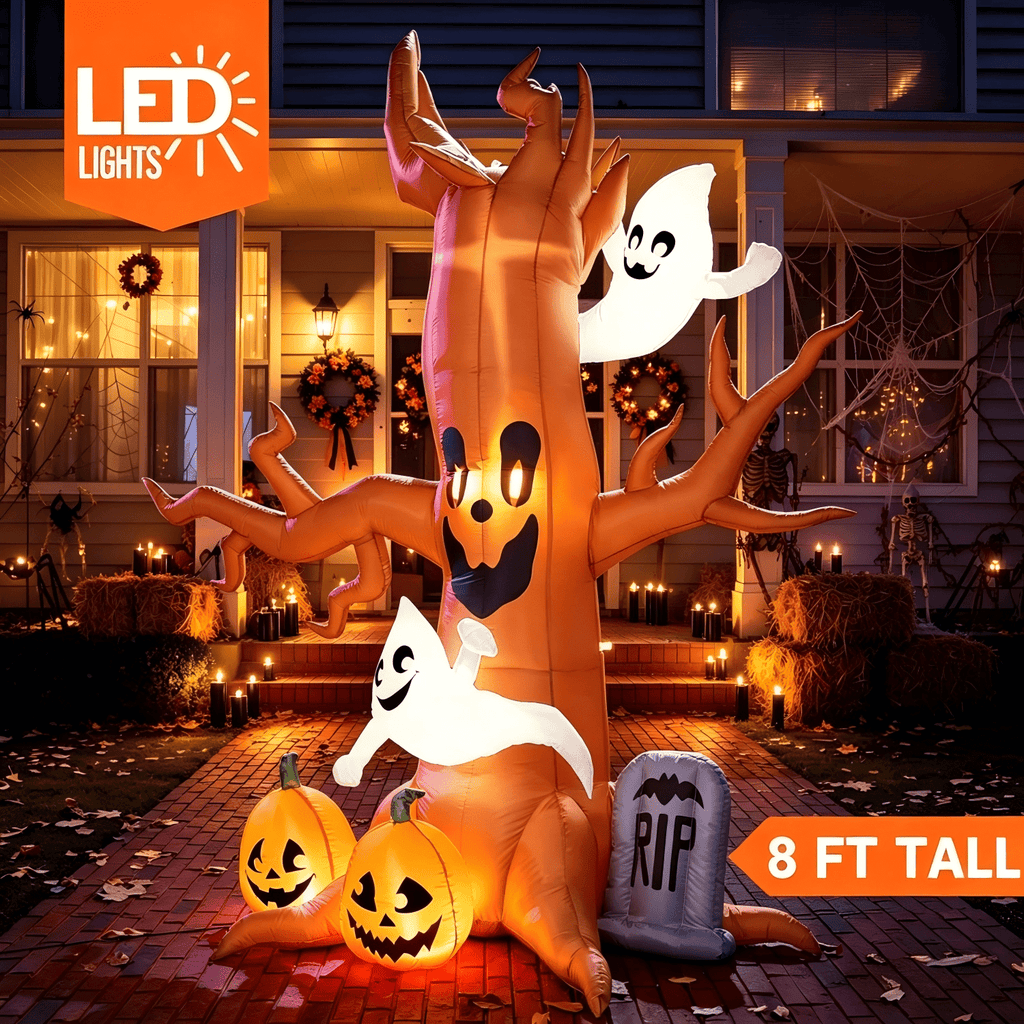 Joyfy 8 FT Halloween Inflatables Spooky Tree with Ghost,Pumpkin & Tombstone Tree Blow Up Decor with Built-in LED Lights for Yard,Lawn,Garden,Party,Holiday Outdoor Decorations