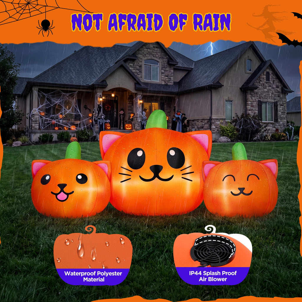 Firstness 6.2FT Halloween Inflatable Pumpkin Cat Outdoor Decorations, Halloween Blow Ups with Lights for Party, Yard