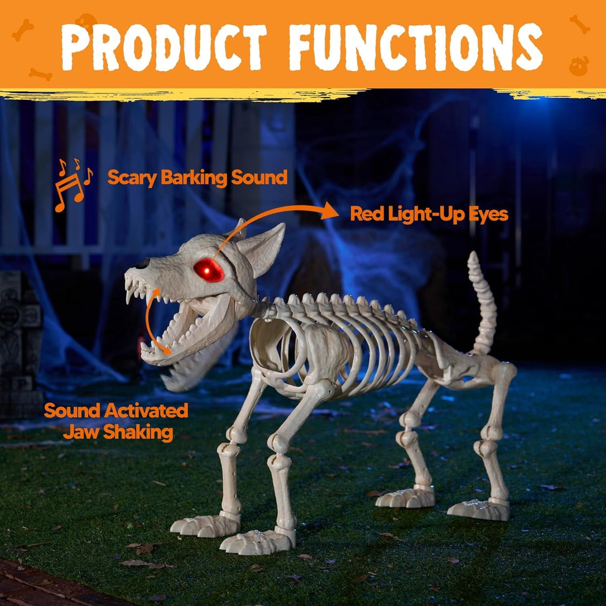 Joyfy 9.8 Inch Halloween Skeleton Dog Skeleton Halloween Decor,Pose-N-Stay Plastic Skeleton Bones with Posable Joints for Hallowmas Decoration Outdoor Haunted House Party