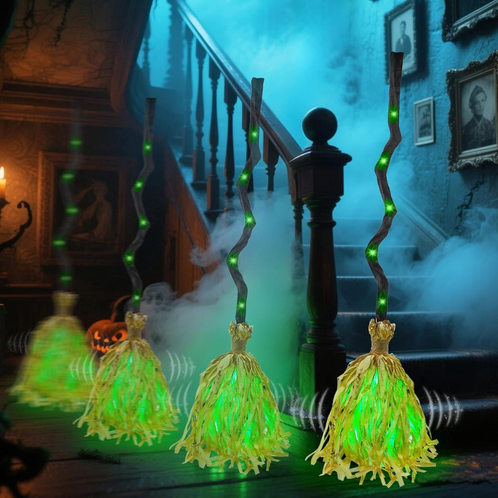 Anmrize 35" Animated Witches Broom Halloween Decor Magic Witch Broomstick | Moving, Sound/Touch Activated, Light up, Spooky Sounds, Dancing, for Indoor & Outdoor Porch, Halloween Party Decorations