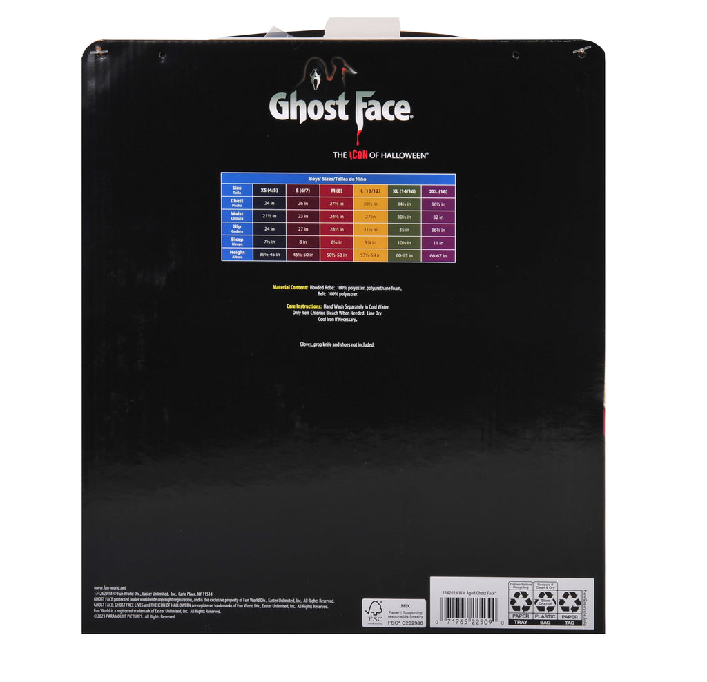 Aged Ghostface 2pc, Halloween Costume for Children, Boys Size L (10/12), by Fun World