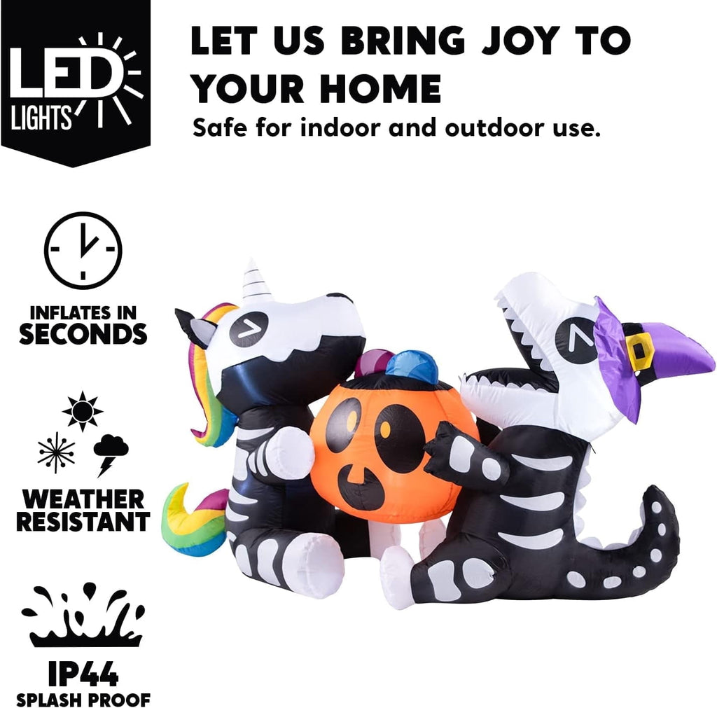 Joyfy 8 FT Halloween Inflatable Skeleton Dinosaur with Build-in LEDs Pumpkin Decorations,Halloween Outdoor Decorations Blow up Yard Decorations