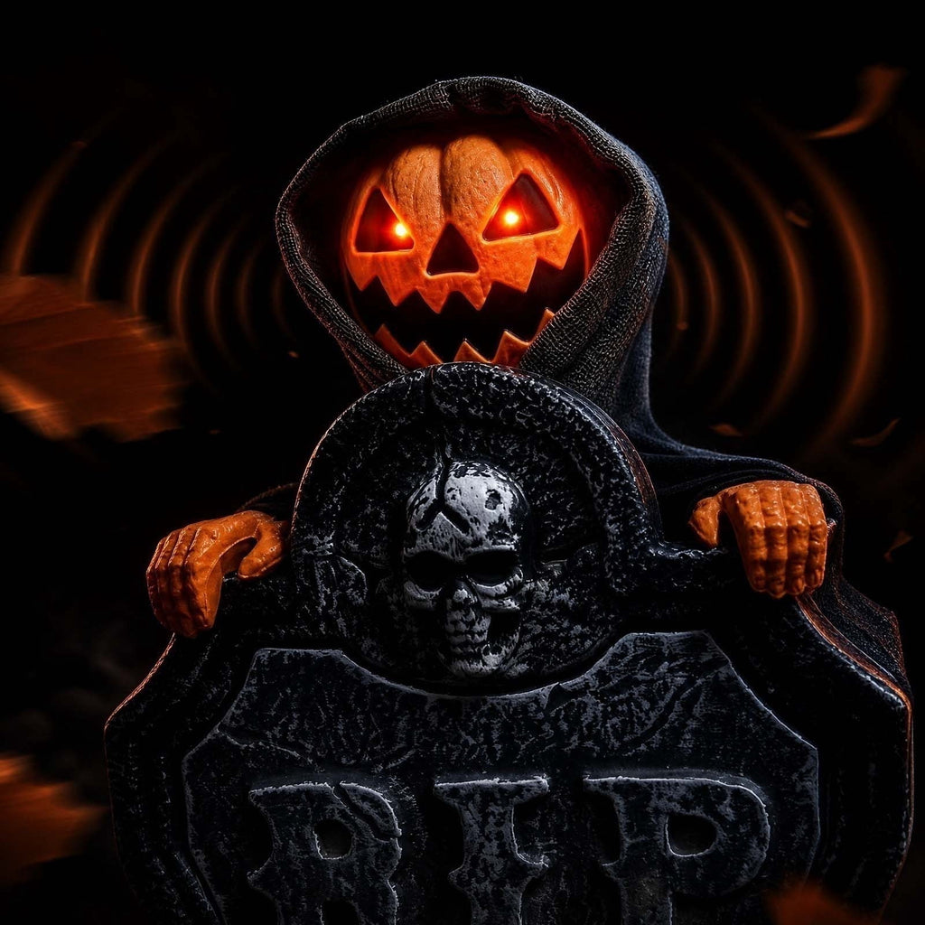 Roiihwy Halloween Animated Tombstone With Voice Activated Rising Skeleton And Pumpkin, B