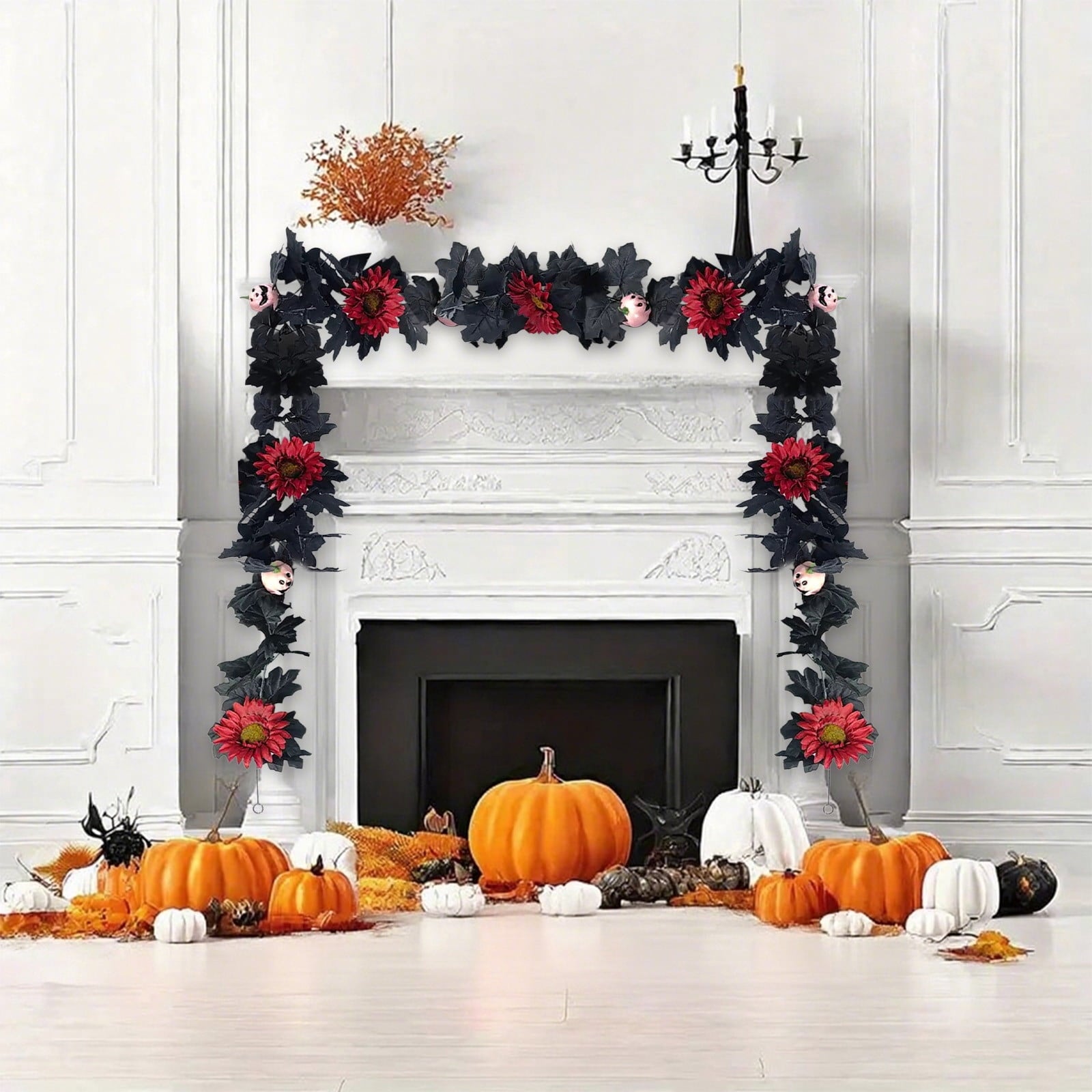 AZXY Halloween Decor, Halloween Indoor Decor, Halloween Tabletop, Artificial White Silk Rose Stems, Gothic Fake Floral Bouquet, Halloween Decorations for Home Table Party Decor