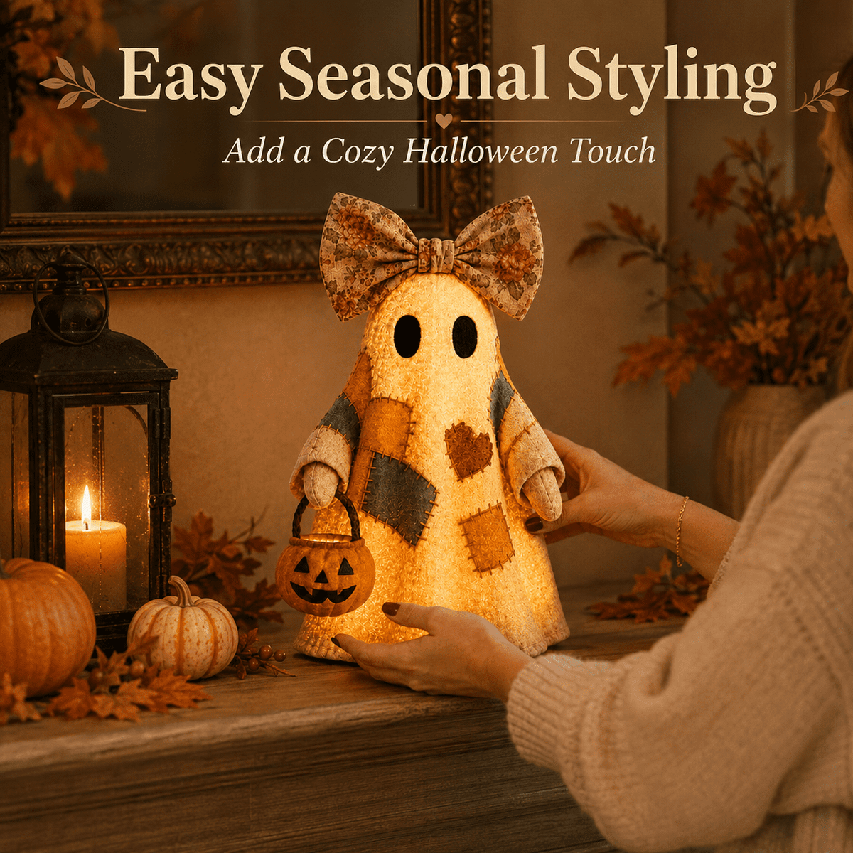 Diceymbol Halloween Decorations and Fall Decor, Halloween Venue Decoration Ghost Props LED Illuminated Ghost Decorations for Tabletop, Mantel, Shelf Indoor Outdoor 9.05 inch
