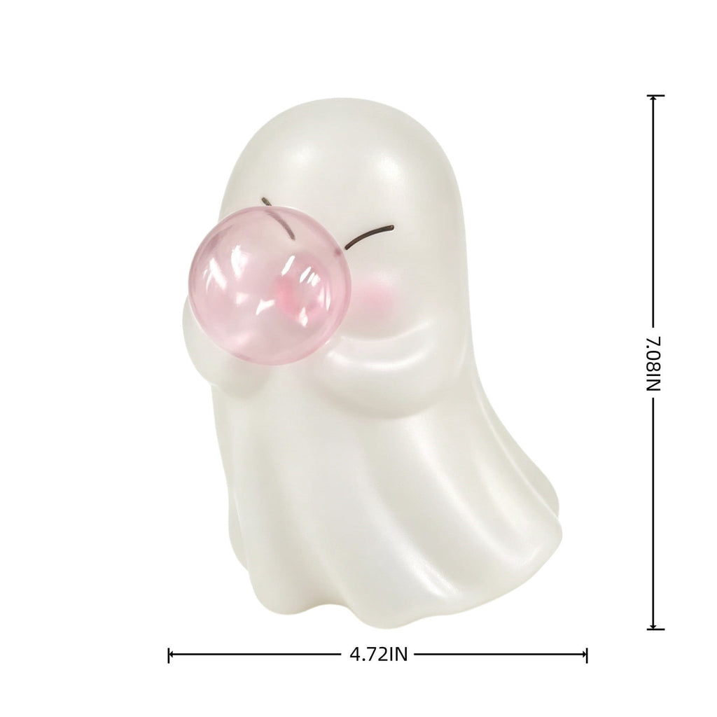 Cute Reading Ghost in Teacup Figurine, Resin Ghost Statue with Pink Bow Heart Floral Cup, Table Centrepiece Tiered Tray Desk Shelf Decor, Small Halloween Decorations, 4.5 Inch