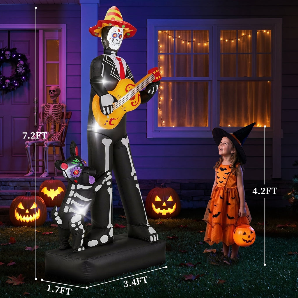 Ktaxon 7' Halloween Inflatables Skeleton Outdoor Halloween Decoration Skeleton with Dog,Built-In LED Lights
