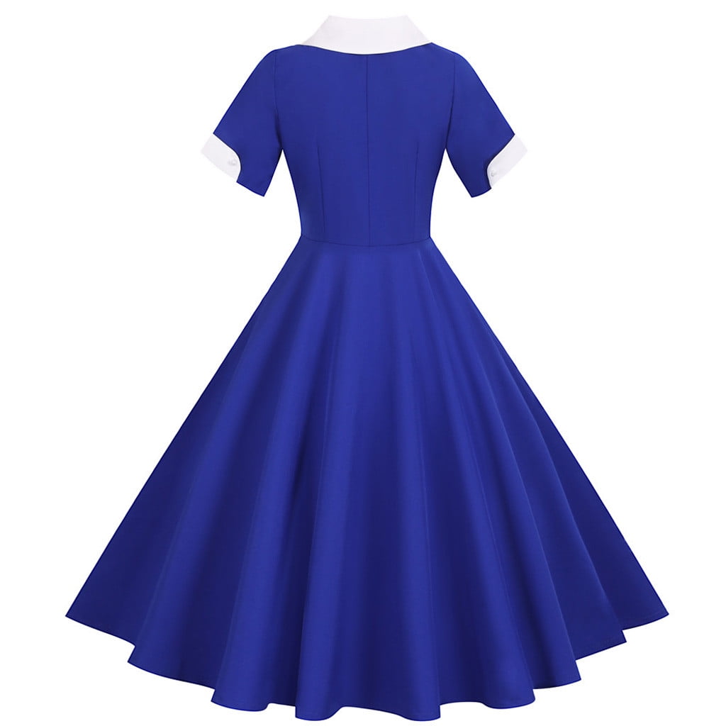 Tejiojio Women Clothes Women's 1950s Retro Dress Short Sleeve Vintage Swing Dress
