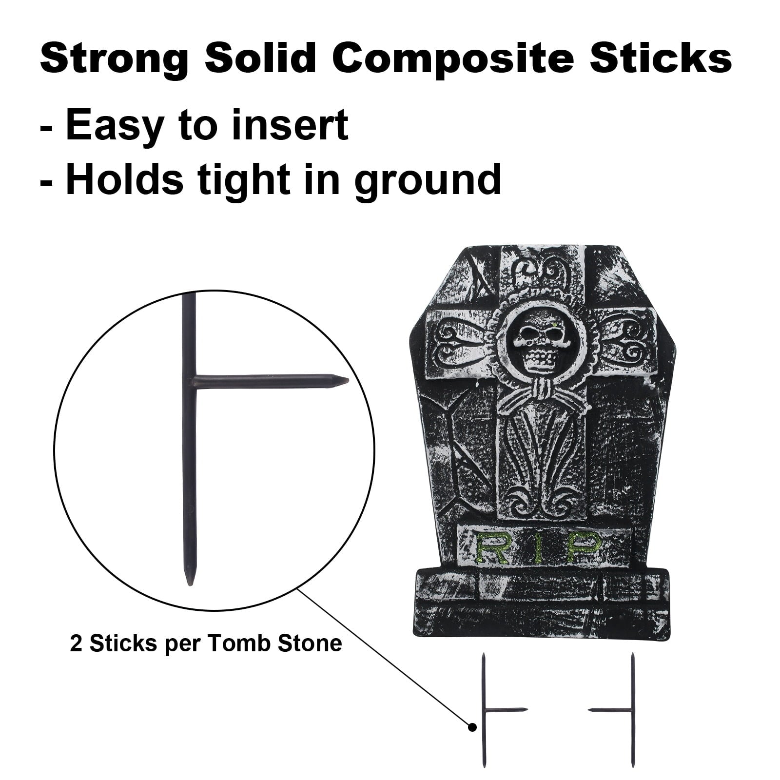 Gamexcel 3-Pack Large 17" Halloween Foam RIP Tombstones with Stakes - Graveyard Lawn Decorations for Spooky Haunted House Decor