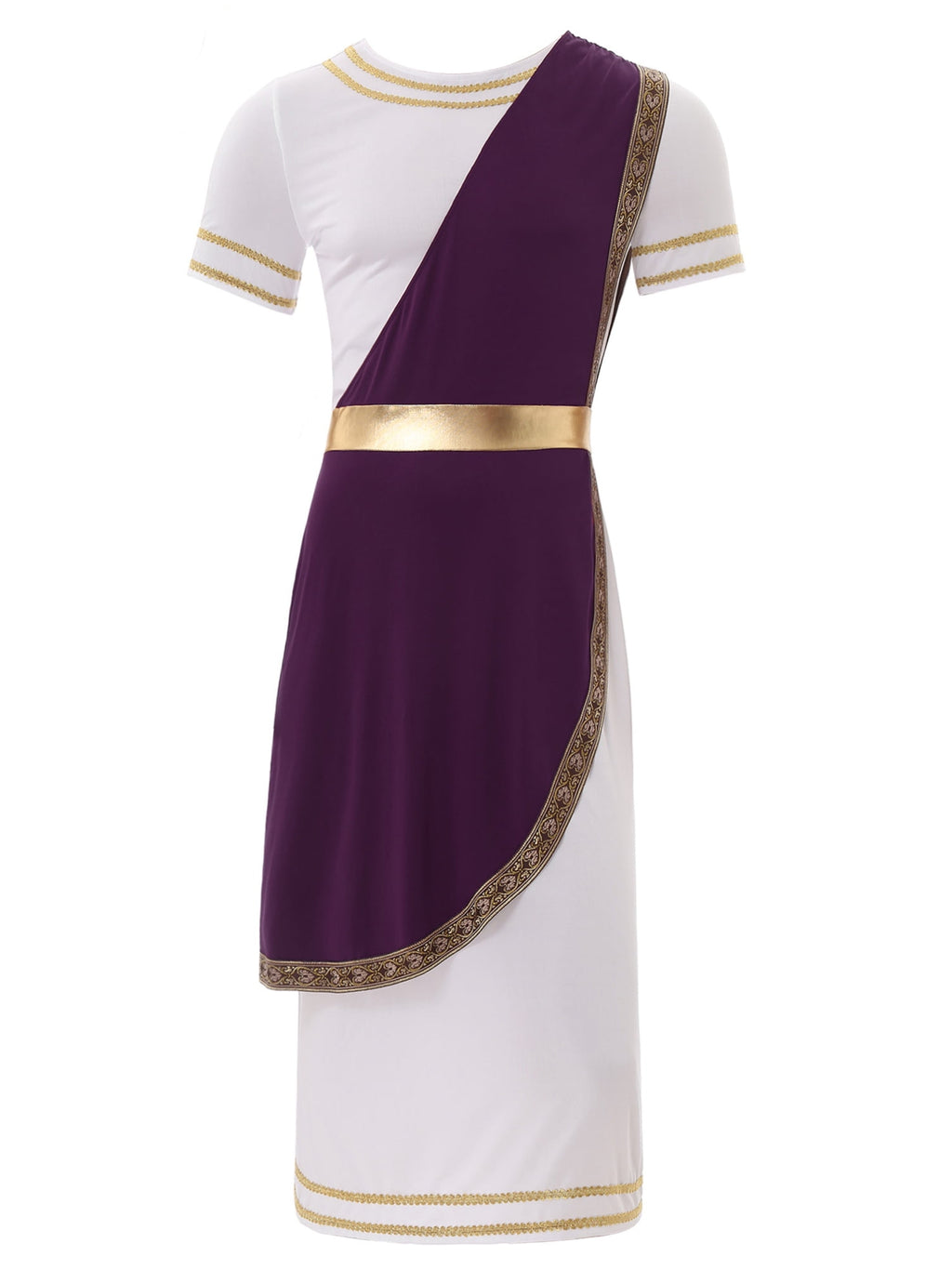 iixpin Mens Halloween Toga Robe Ancient Roman Costume Short Sleeve Greek God Tunic with Belt Yellow 3XL