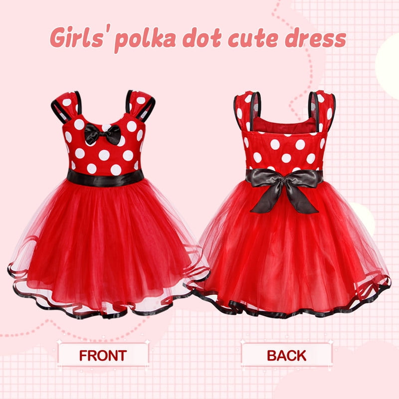 Jurebecia Girls Red Polka Dot Tutu Dress with Bow Headband, Baby Toddler Party Costume for Birthday & Cosplay (110 cm)