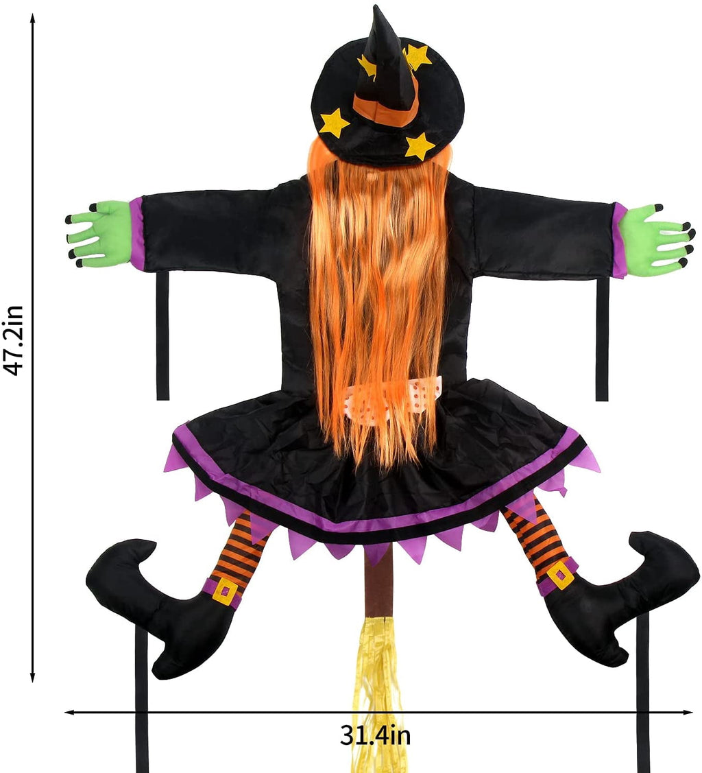 DAKIMOE Halloween Decoration Outdoor Witches Crashing Into Tree with Colorful LED Lights Crashed Witch Props Halloween Hanging Decorations for Indoor House Outdoor Yard Patio Decor 44''x33'' Orange