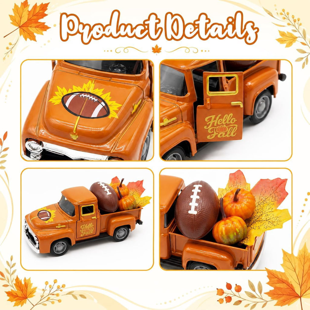 Molumo Halloween Truck Decor - Vintage Pink Pickup Truck with Ghost and Pumpkin Figurines for Halloween Home Tiered Tray Holiday Party Decoration
