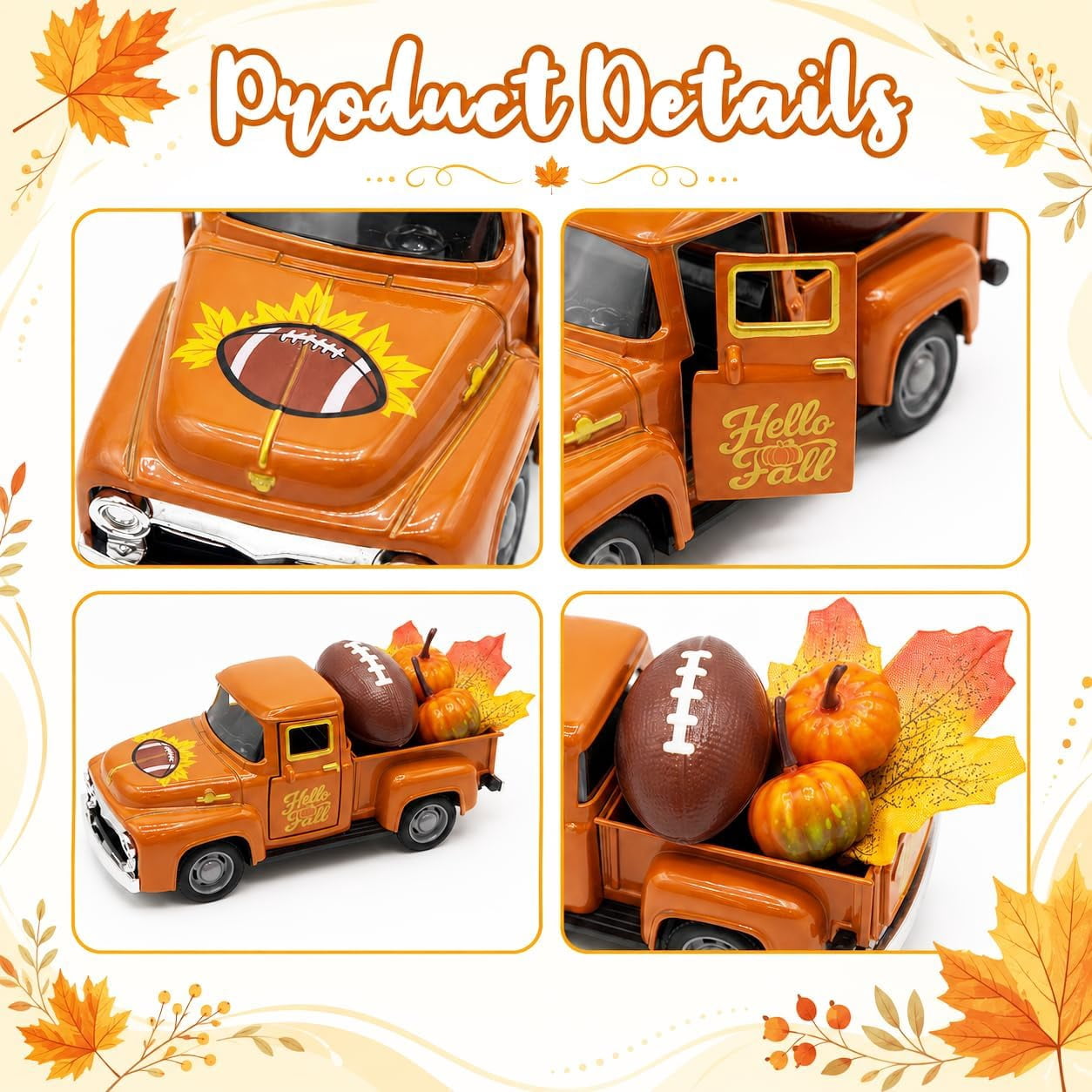 Molumo Halloween Truck Decor - Vintage Pink Pickup Truck with Ghost and Pumpkin Figurines for Halloween Home Tiered Tray Holiday Party Decoration