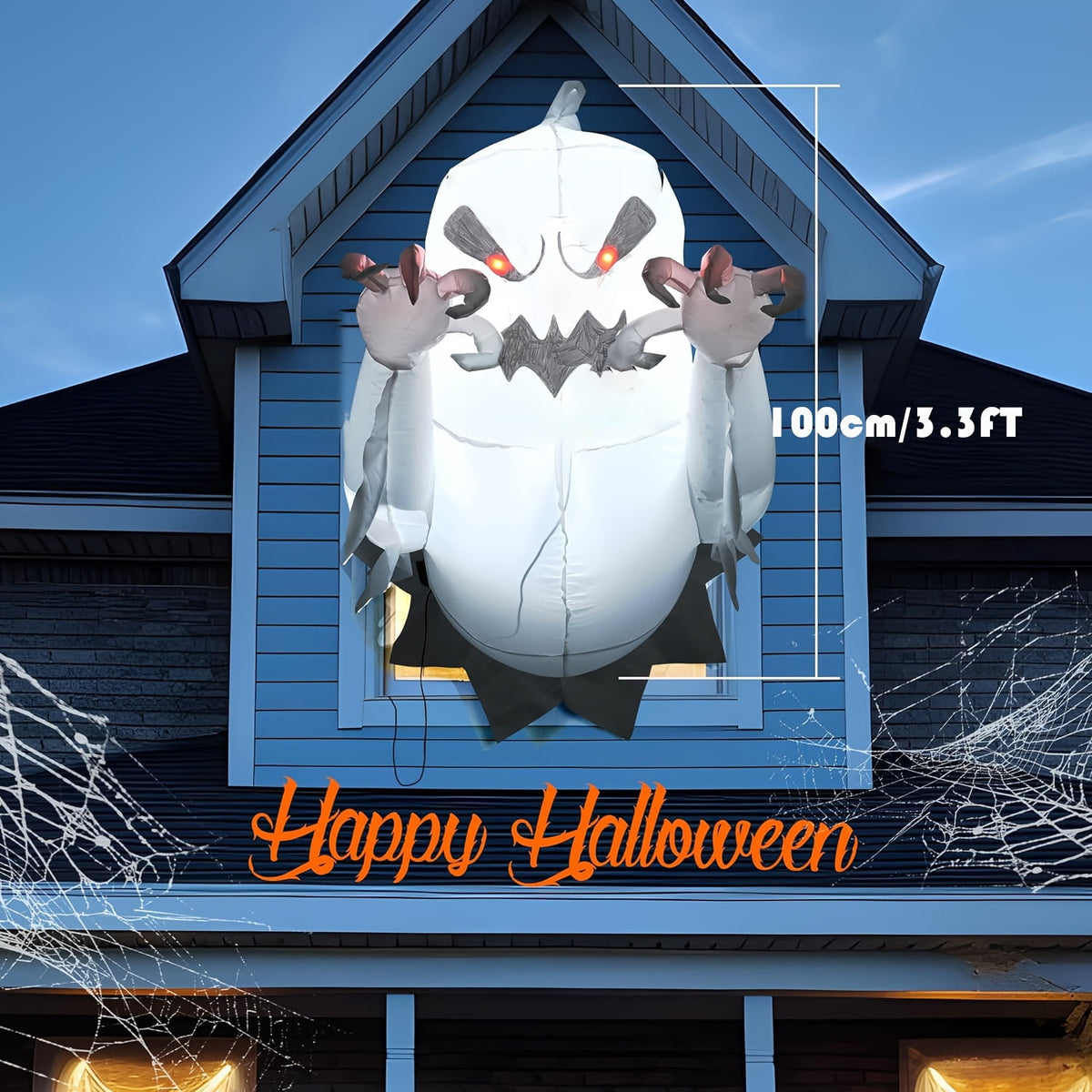 KINQUINN 3.3 ft Halloween Ghost Inflatable Breaking From Window, blow-up Spooky Decor For Yard Garden Lawn Party