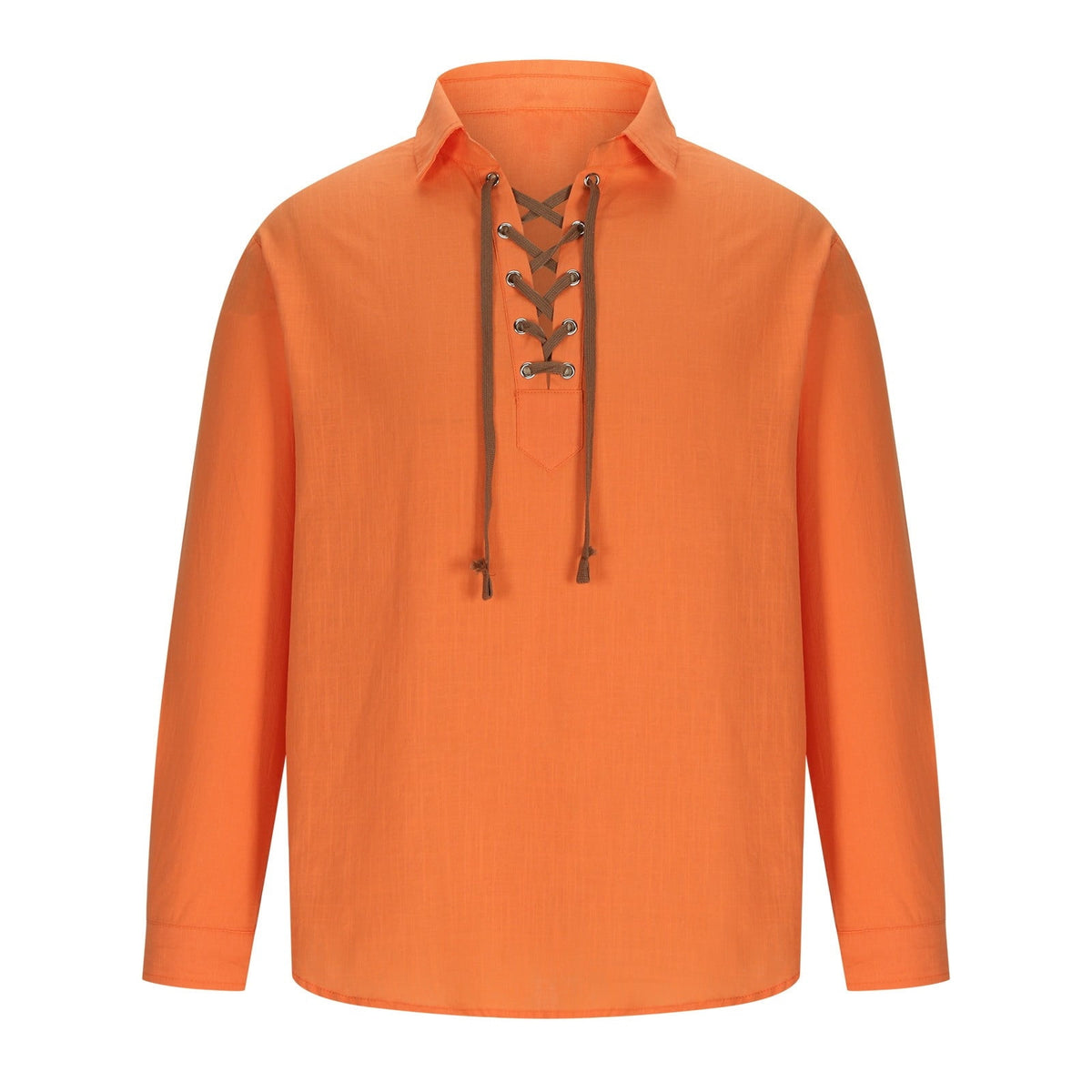 YLSDY Men's Medieval Renaissance Pirate Shirt Vintage Linen Tunic Tops V-Neck Long Sleeve Lace-Up Loose Fit Blouse Orange XXXL