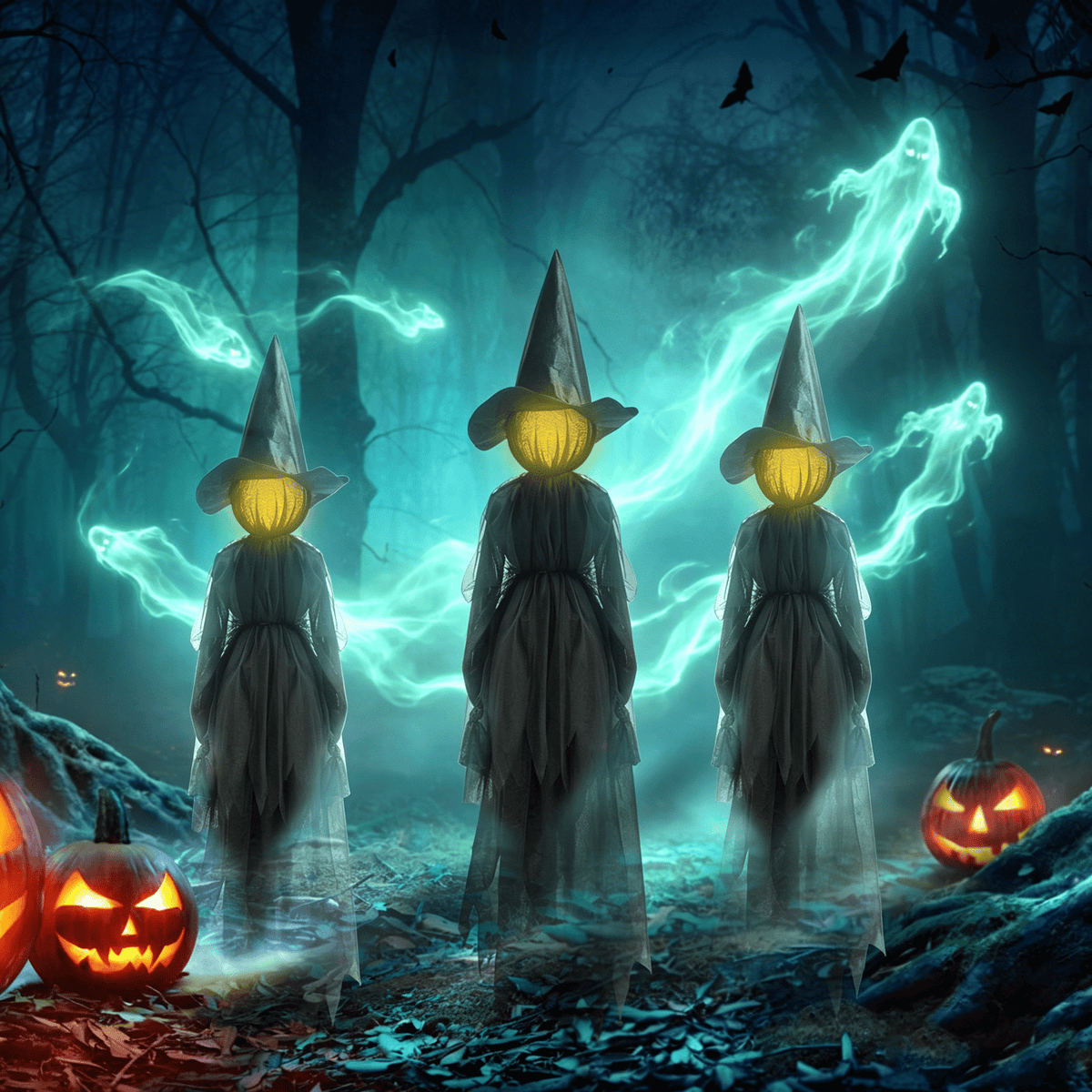 3PCS Halloween Holding Hands Screaming Witches Sound Decorations,Large Light Up Holding Hands Screaming Witches Decor for Home Outside Yard Lawn Garden Party Decoraciones