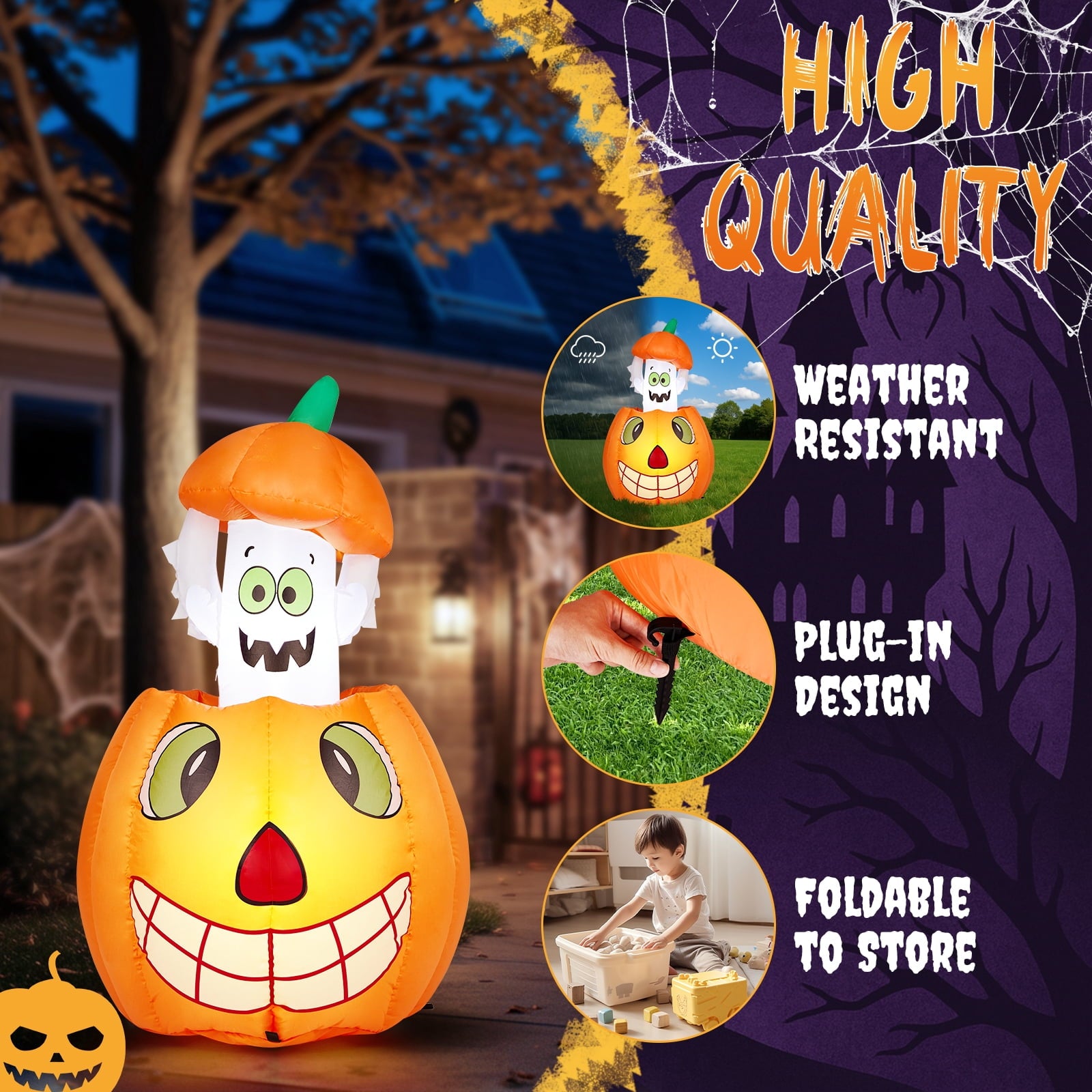 Ktaxon 3' Halloween Inflatables Pumpkins Liftable Ghost Outdoor Halloween Decoration Blow up Decor