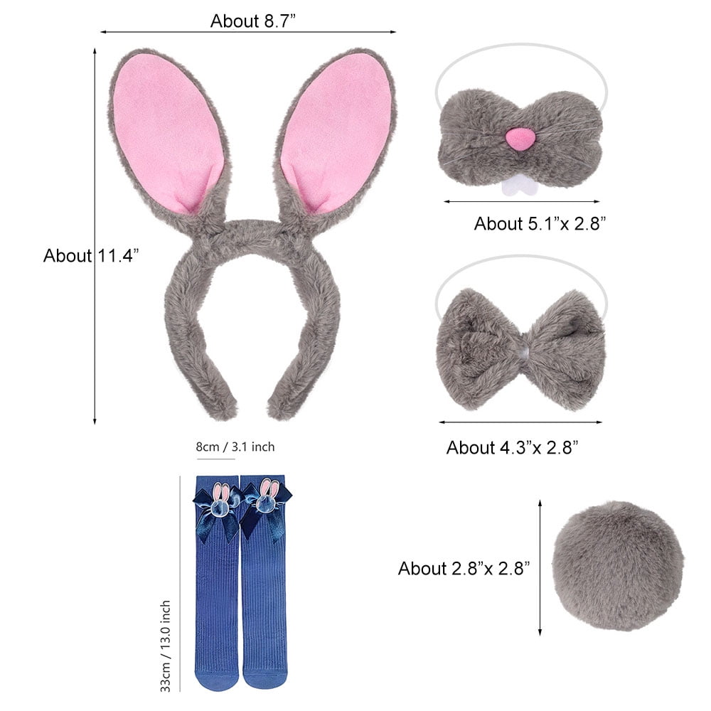 Bunny Officer Dress for 3-9 Years Halloween Short Sleeve A-Line Role Play Outfits with Headband Bow Tail Socks
